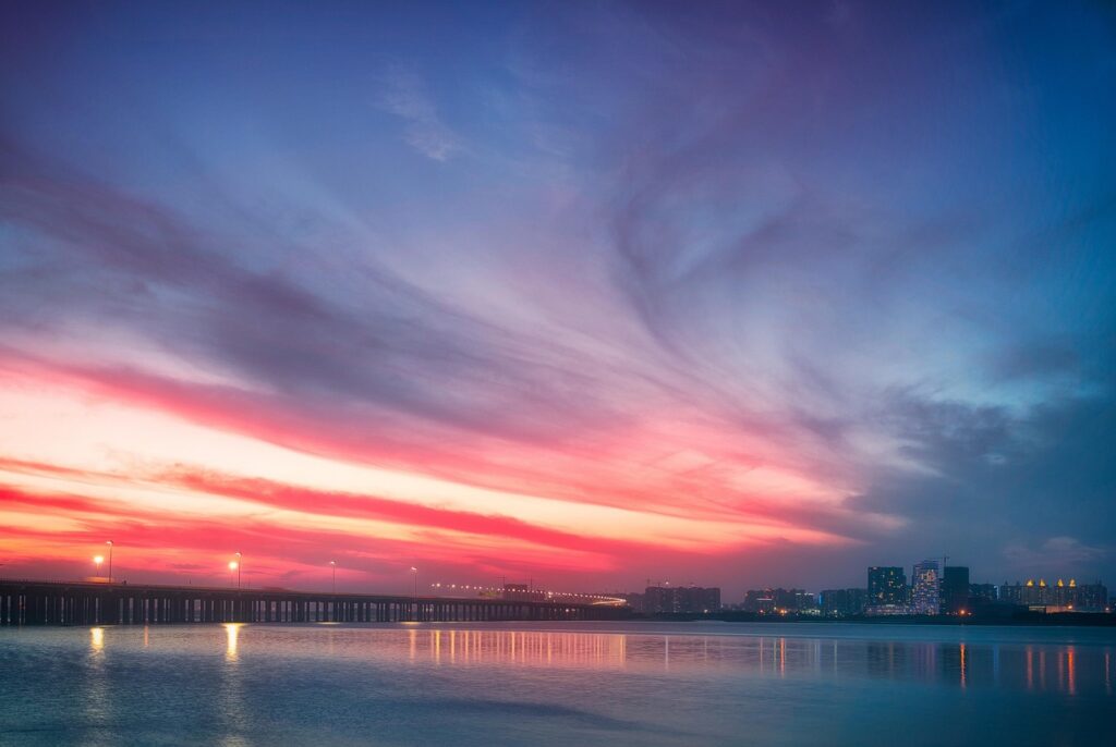 city, skyline, sunset, sky, twilight, shenzhen, bay, nature, sunset glow, china-7368852.jpg